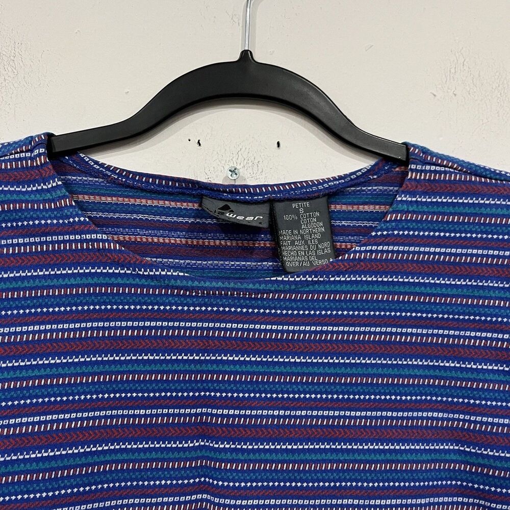Vintage Liz Wear Cotton Striped Boxy Crop Top T Shirt Petite Small Retro - Picture 2 of 6